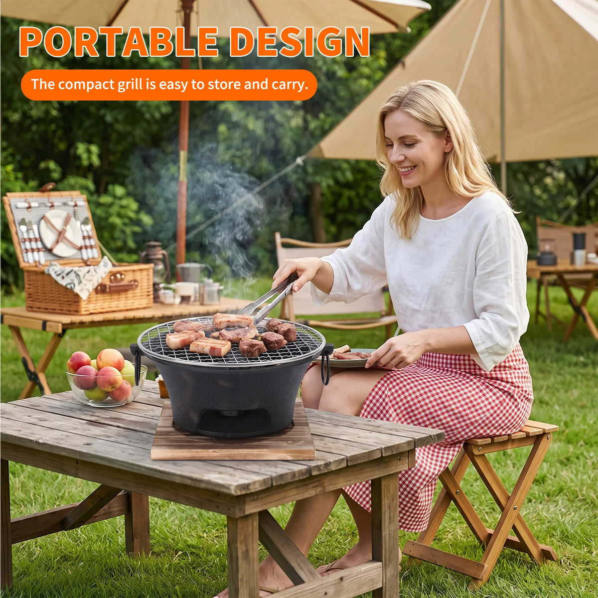 Atuotin Stainless Steel Charcoal Barbecue Grill Tabletop Pit Outdoor Camping