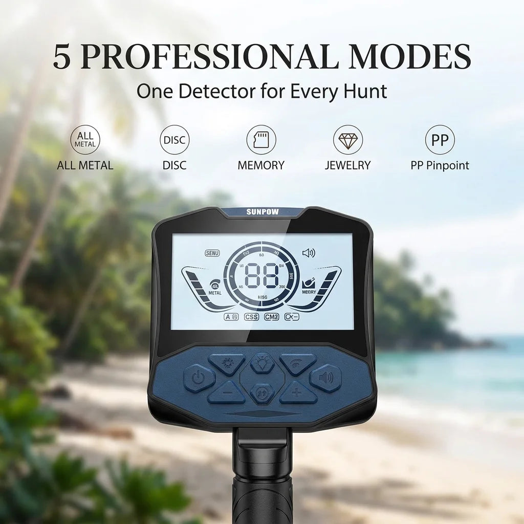 SUNPOW Professional Rechargeable Waterproof Metal Detector for Treasure Hunting