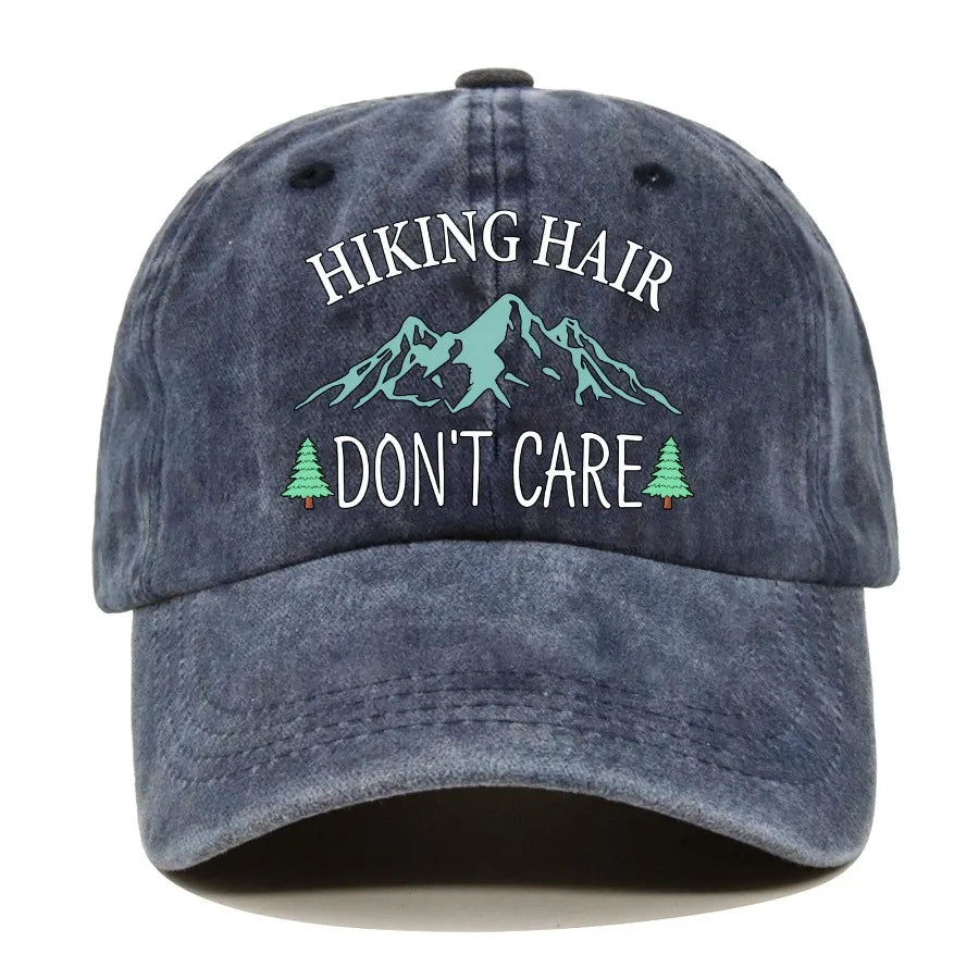 Hiking Hair Don't Care Baseball Cap, Vintage Adjustable Cotton Cap, Birthday Thank You Gifts for Camping Lovers Hiker
