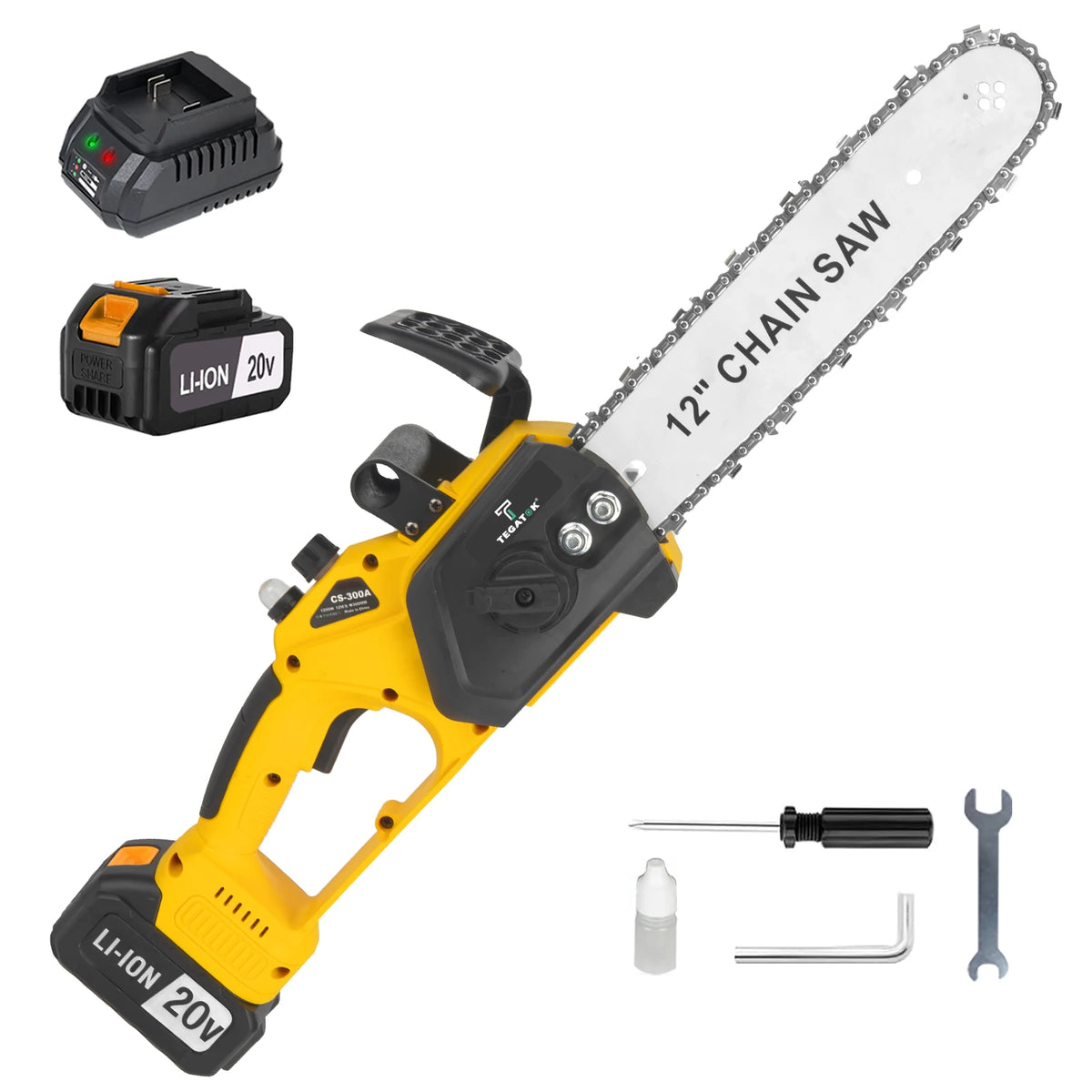 TEGATOK Brushless Cordless Chainsaw Dual Battery 1200W Electric Saw