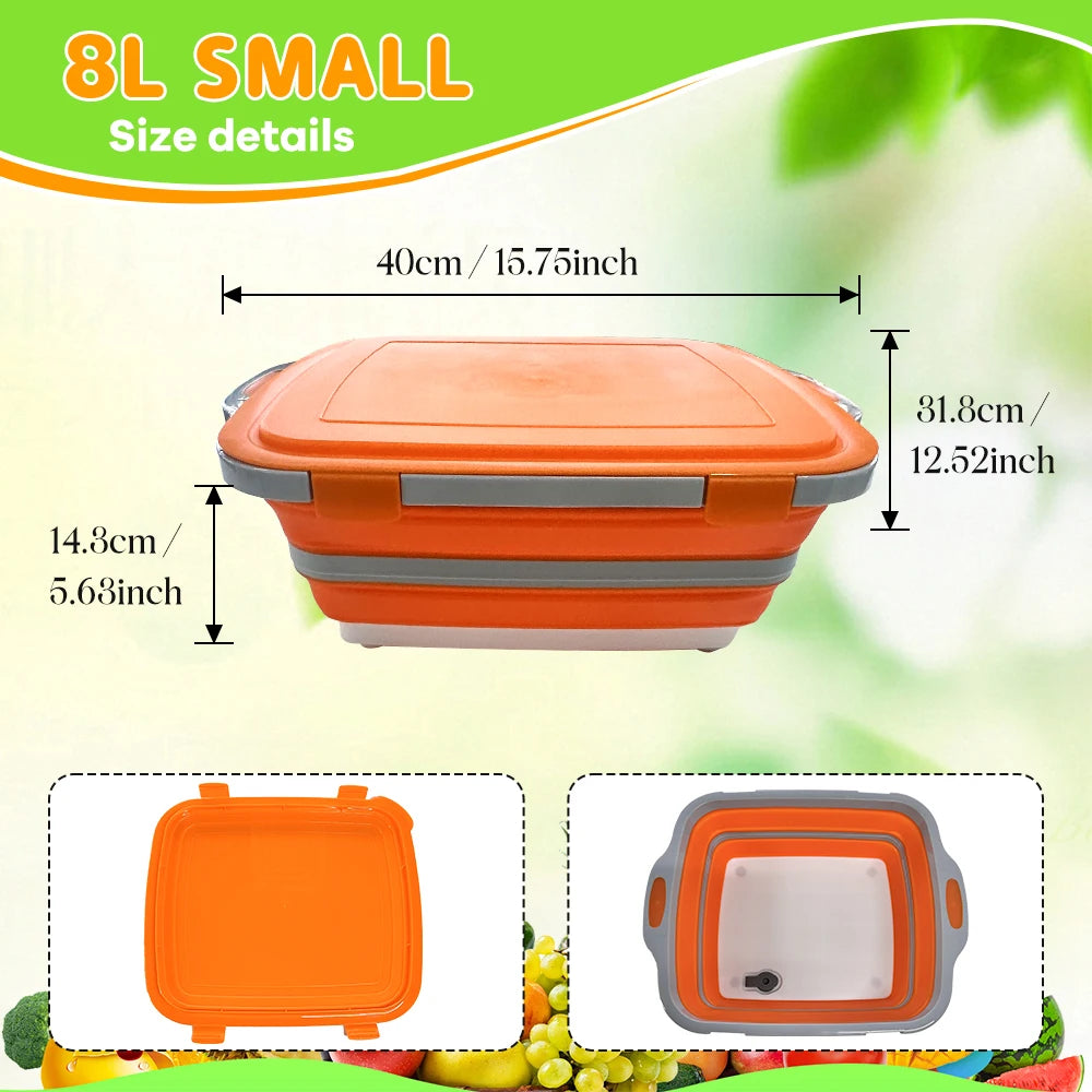 Portable Collapsible Food Prep Tub With Lid And Cutting Board