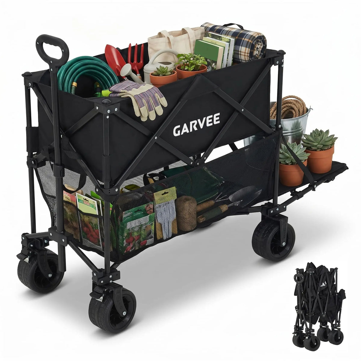 Collapsible Heavy Duty Garden Utility Wagon With All Terrain Wheels