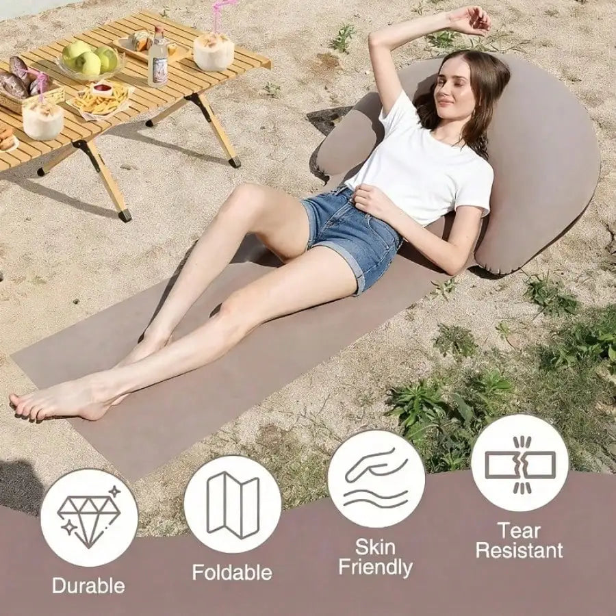 Inflatable Flocking Beach Mat with Integrated Pillow Headrest