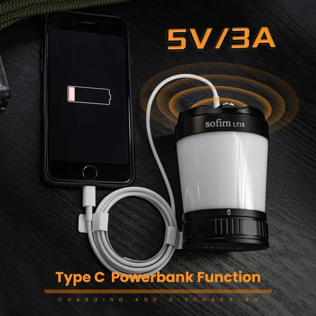 Sofirn LT1S Camping Light USB C 21700 Rechargeable Powerful Torch Portable Emergency Lantern 2700K-6500K with Reverse Charging