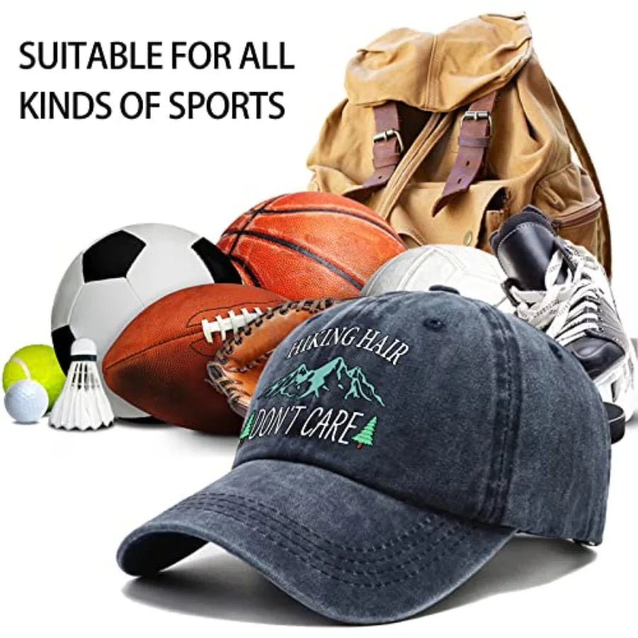 Hiking Hair Don't Care Baseball Cap, Vintage Adjustable Cotton Cap, Birthday Thank You Gifts for Camping Lovers Hiker