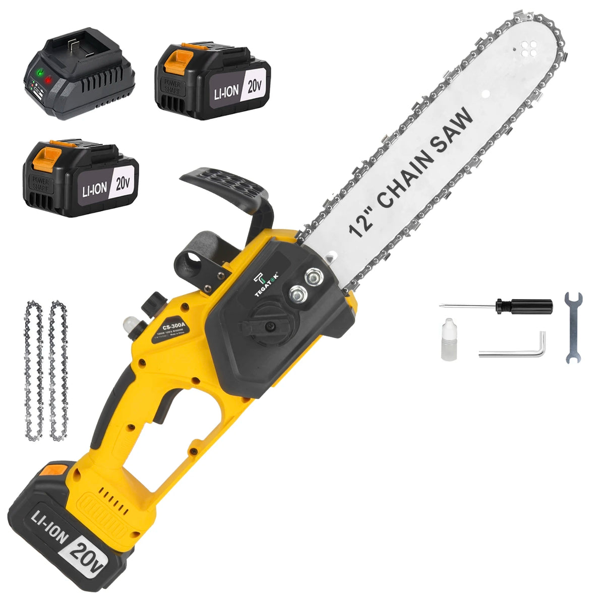 TEGATOK Brushless Cordless Chainsaw Dual Battery 1200W Electric Saw