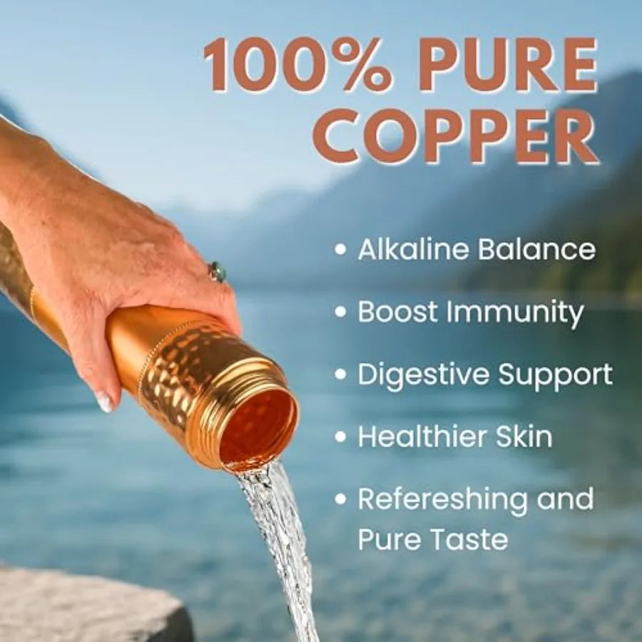 Ayurvedic Copper Water Bottle With Straw And Sports Lid