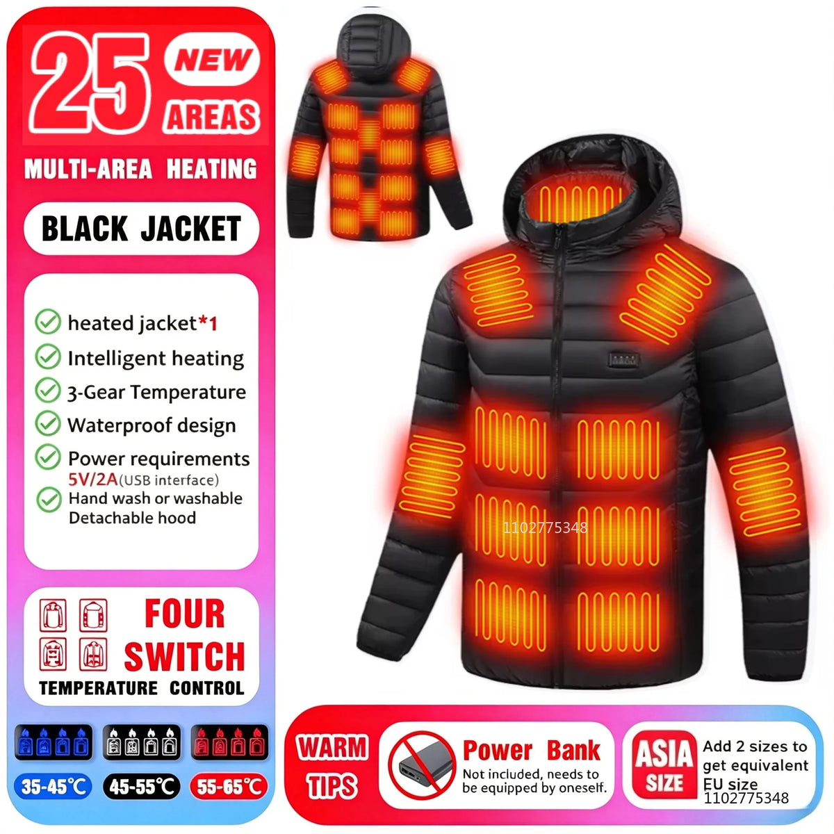Men And Women Heated Thermal Winter Jacket For Outdoor Activities