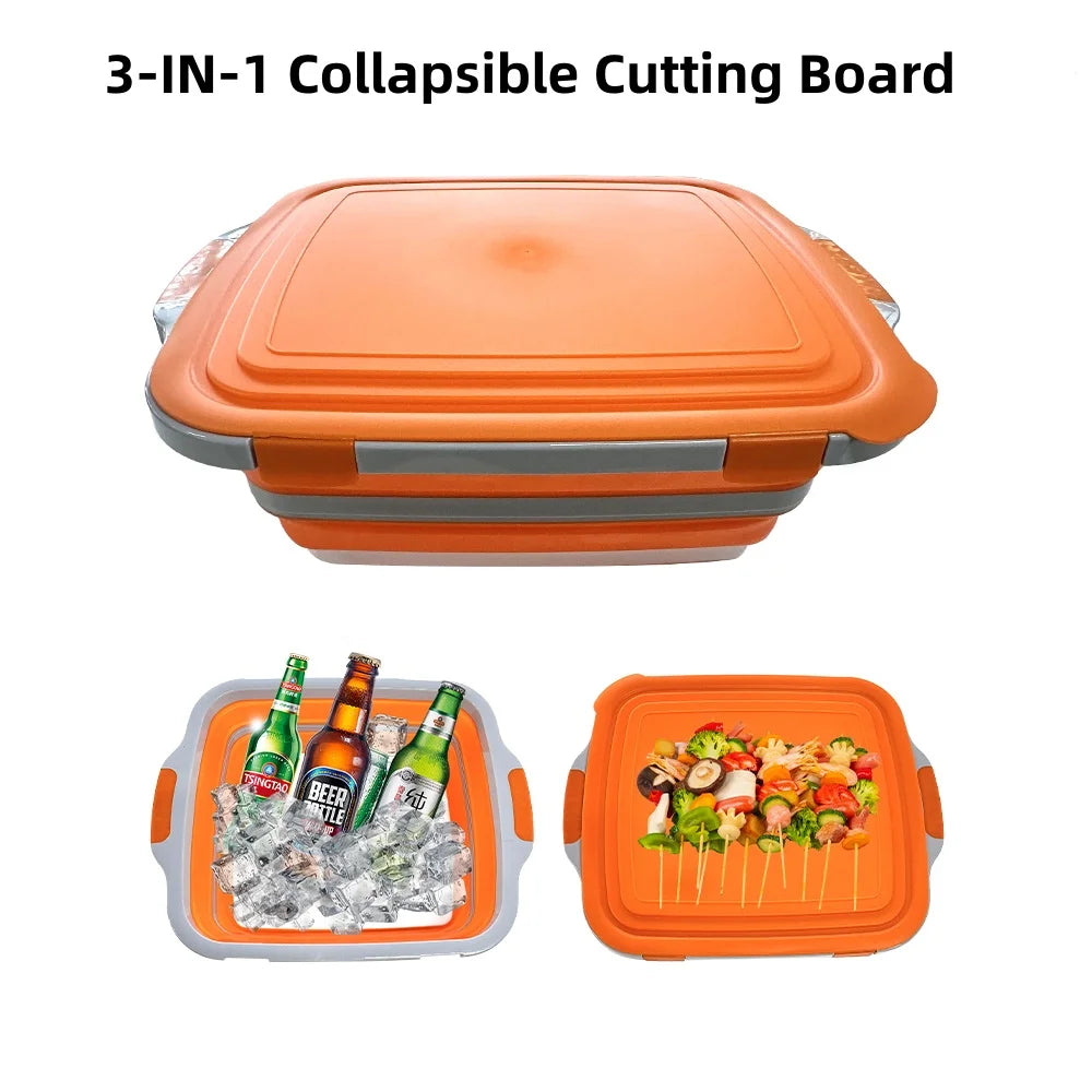 Portable Collapsible Food Prep Tub With Lid And Cutting Board