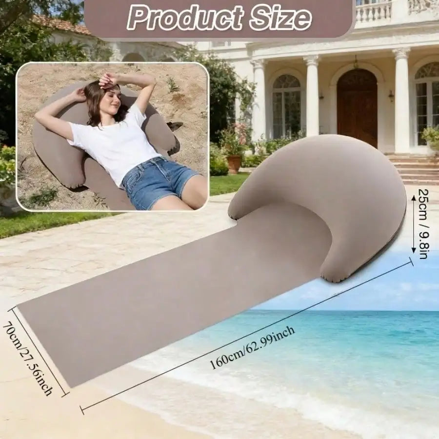 Inflatable Flocking Beach Mat with Integrated Pillow Headrest