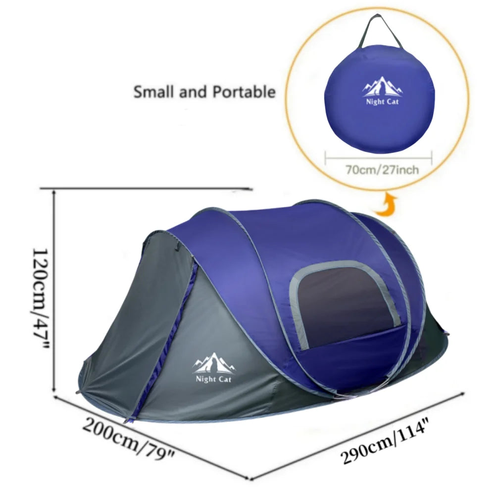 Night Cat Pop-up Camping Tent: 2 Person Tent Waterproof Instant Easy Setup Family Tent