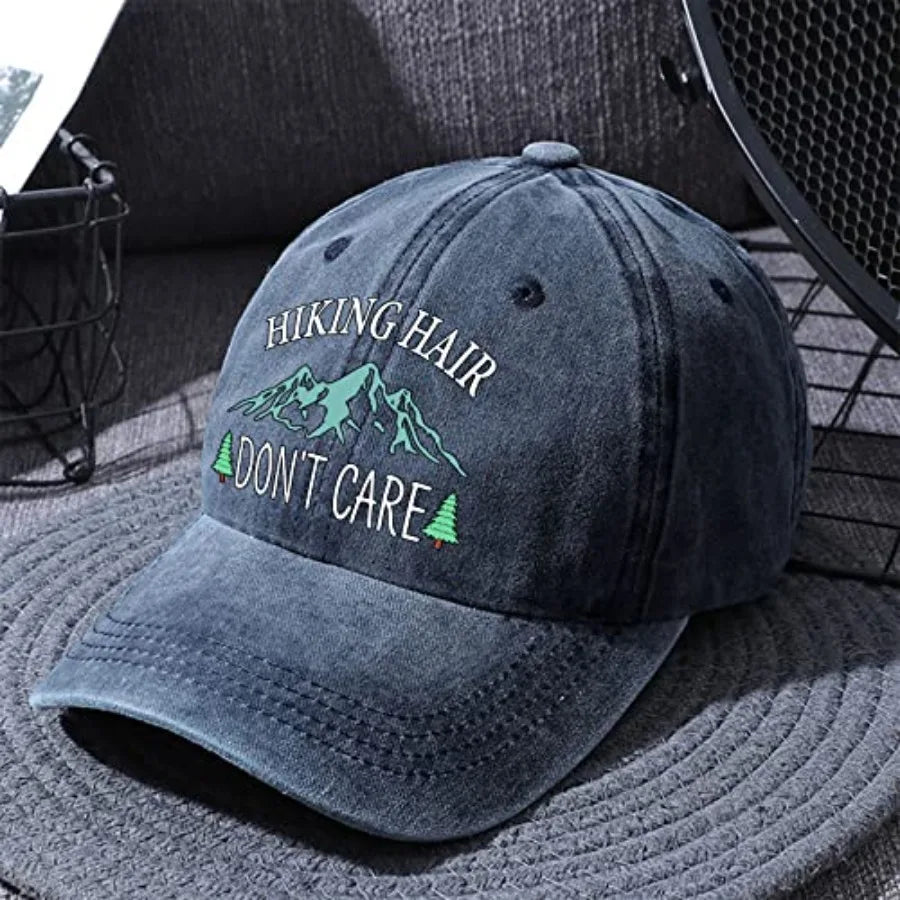 Hiking Hair Don't Care Baseball Cap, Vintage Adjustable Cotton Cap, Birthday Thank You Gifts for Camping Lovers Hiker