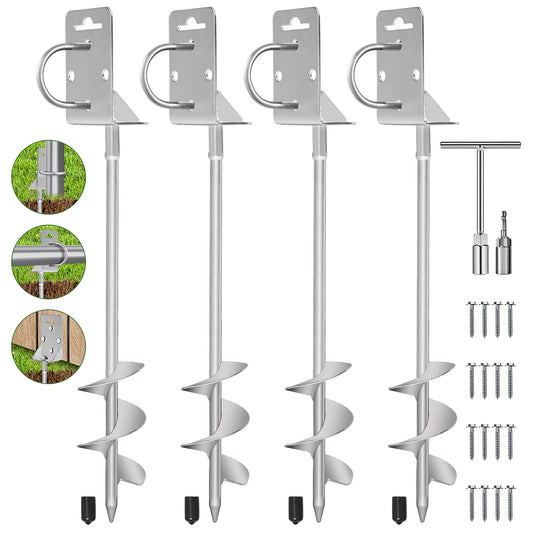 4 Pack 20 & 28 " Ground Anchors Screw in Shed Anchor with L Bracket Trampoline Anchor Spiral Swingset Anchors for Swing Set, Mobile Home, Fence, Playset, Tent, Canopy Carport  Silver Black