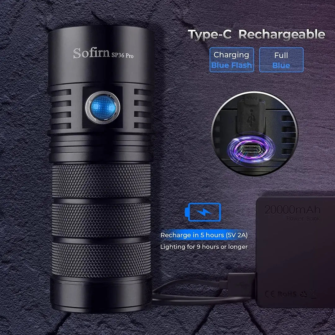 SOFIRN SP36 PRO 8000lm Powerful Flashlight  4*SST40 LED Light USB C Rechargeable 18650 Torch with Anduril 2.0 UI