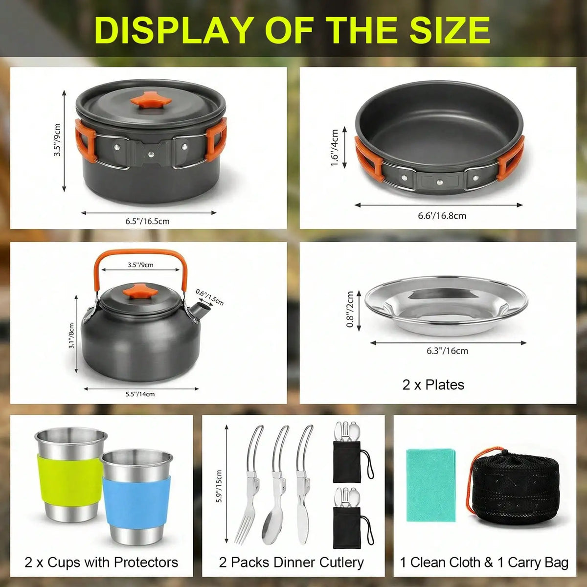 14PCS Camping Cookware Set, Non-Stick Outdoor Cooking Kit With Frying Pan, Pot With Lid, Kettle, 2 Stainless Steel Plates, 2 Folding Cups, 2 Knives Fork Spoons, Perfect For Camping, Hiking, Backpacking & Picnic