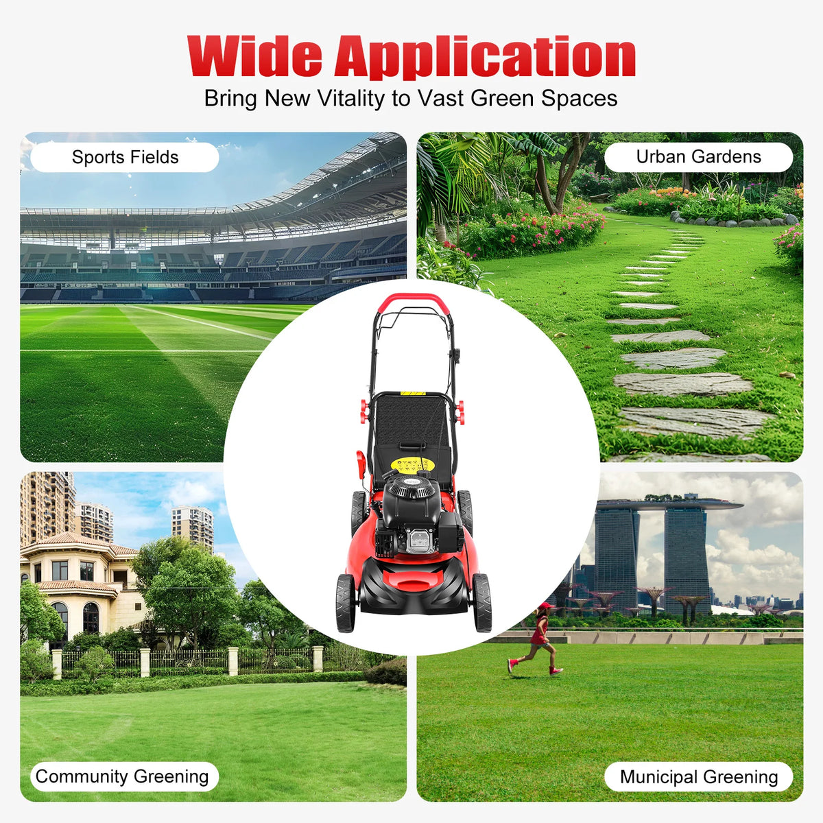 Self-Propelled Gas Lawn Mower 140cc 4-Stroke OHV Engine 20in Cutting Width 8-Height Adjustable 60L Grass Catcher