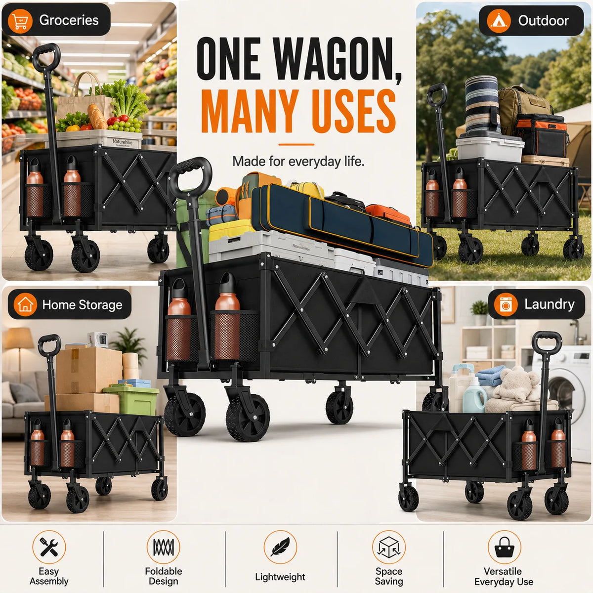 Heavy Duty Foldable Utility Wagon With All Terrain Wheels