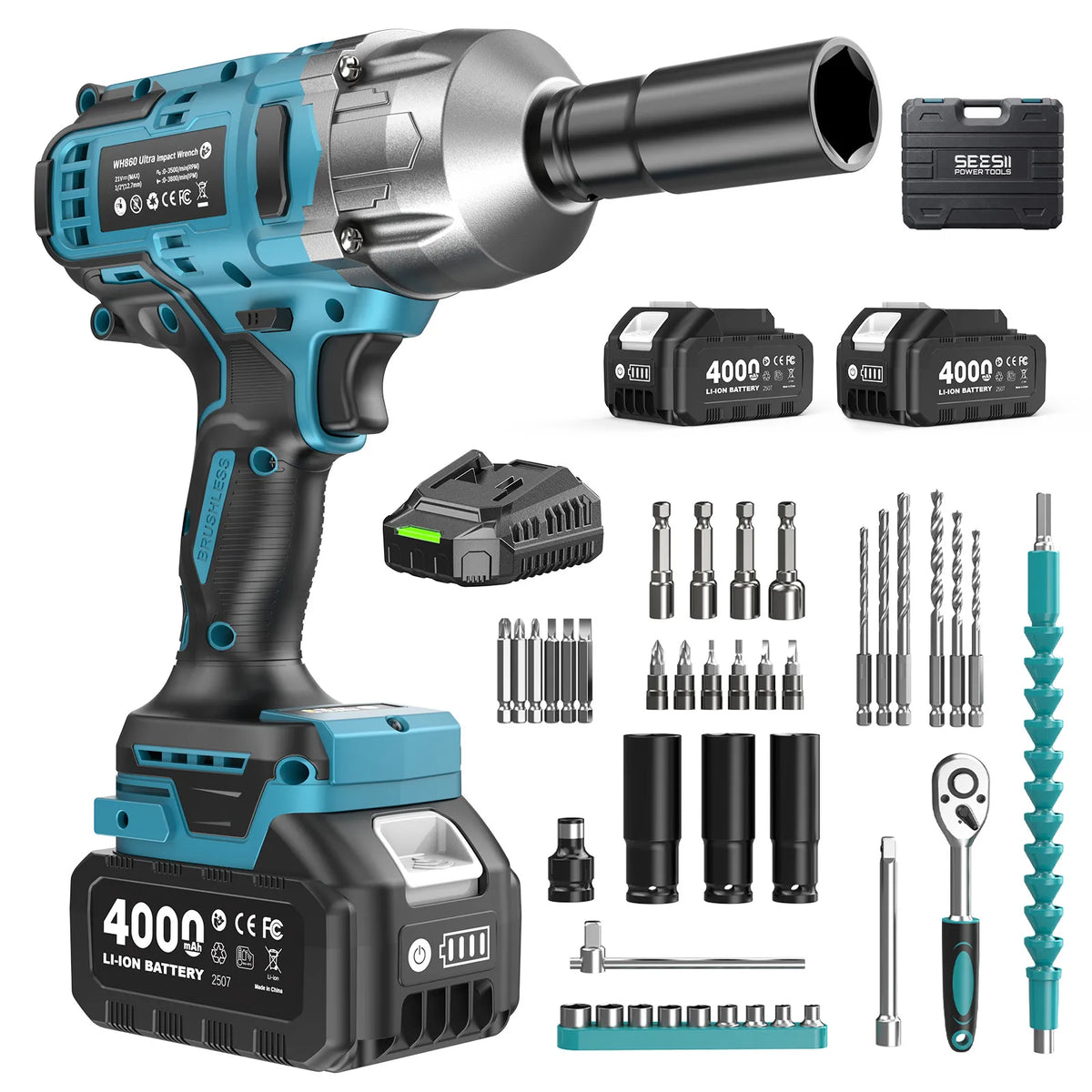 Seesii 3In1 Brushless Cordless Impact Wrench Drill Driver Compact Kit