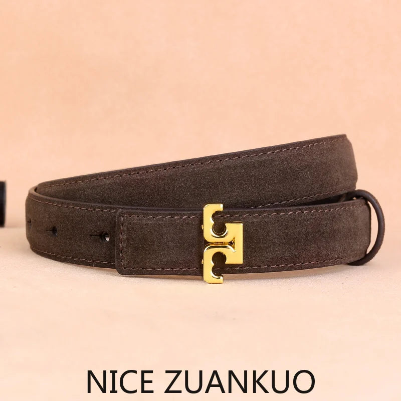 ZUANKUO Women's Genuine Leather Belt Fashionable Suede Accessory For Jeans