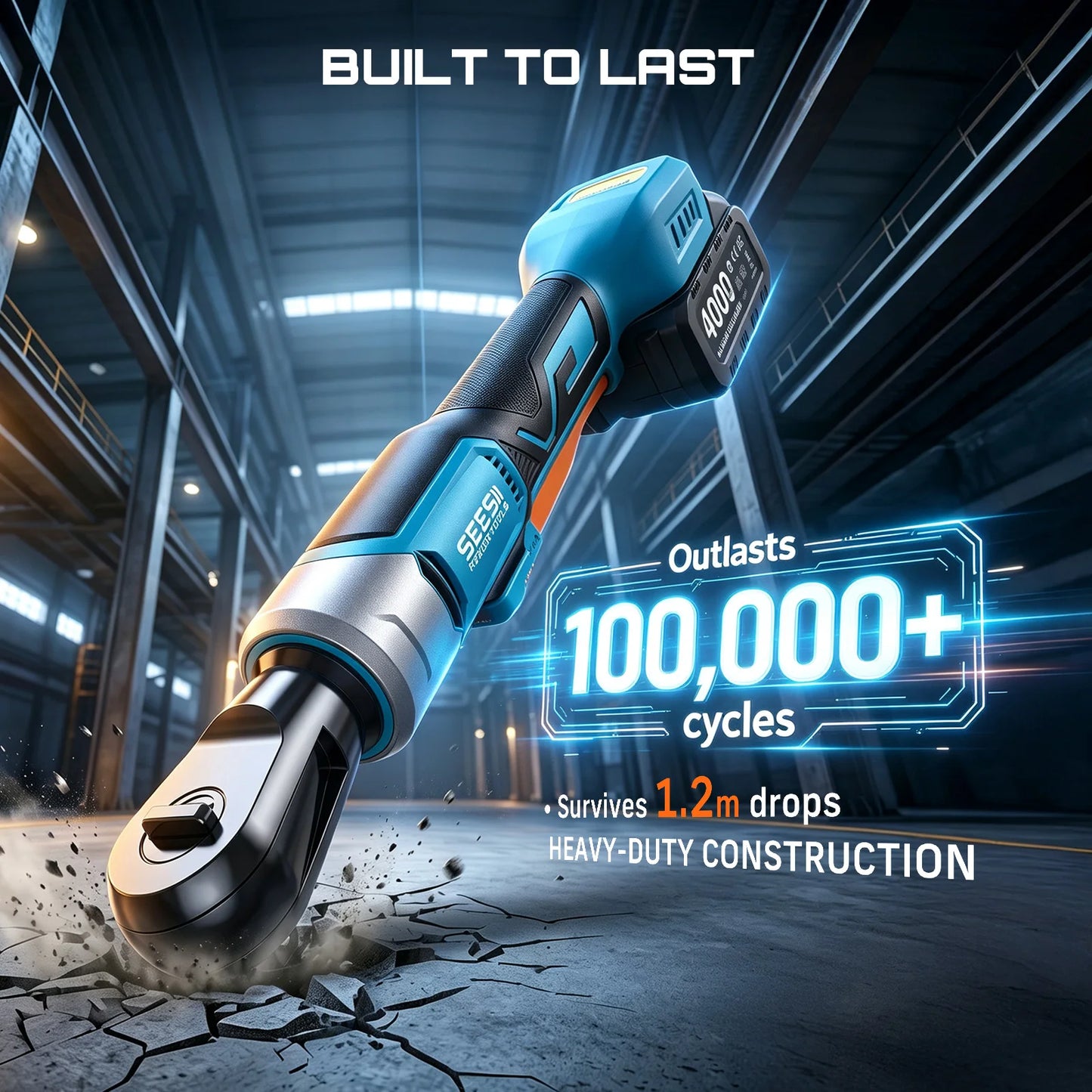 Seesii 3/8" Ratchet Wrench & 1000N.m Impact Wrench Kit Extended Cordless Electric Brushless Torque Impact Gun with 21v 4.0Ah Battery