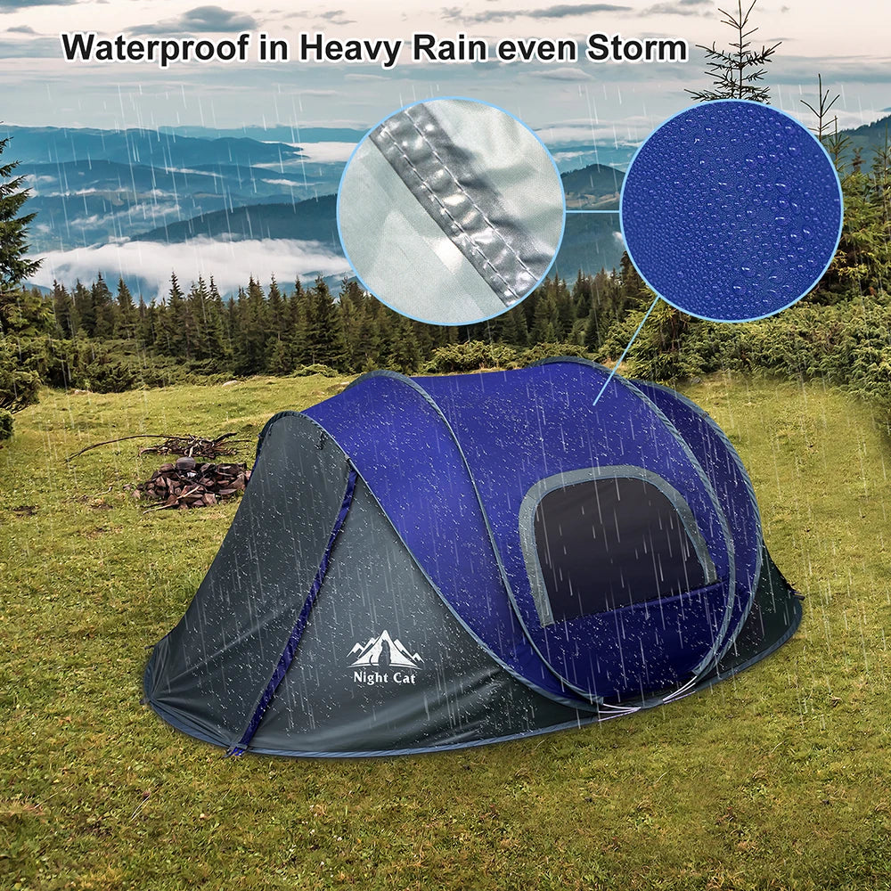 Night Cat Pop-up Camping Tent: 2 Person Tent Waterproof Instant Easy Setup Family Tent