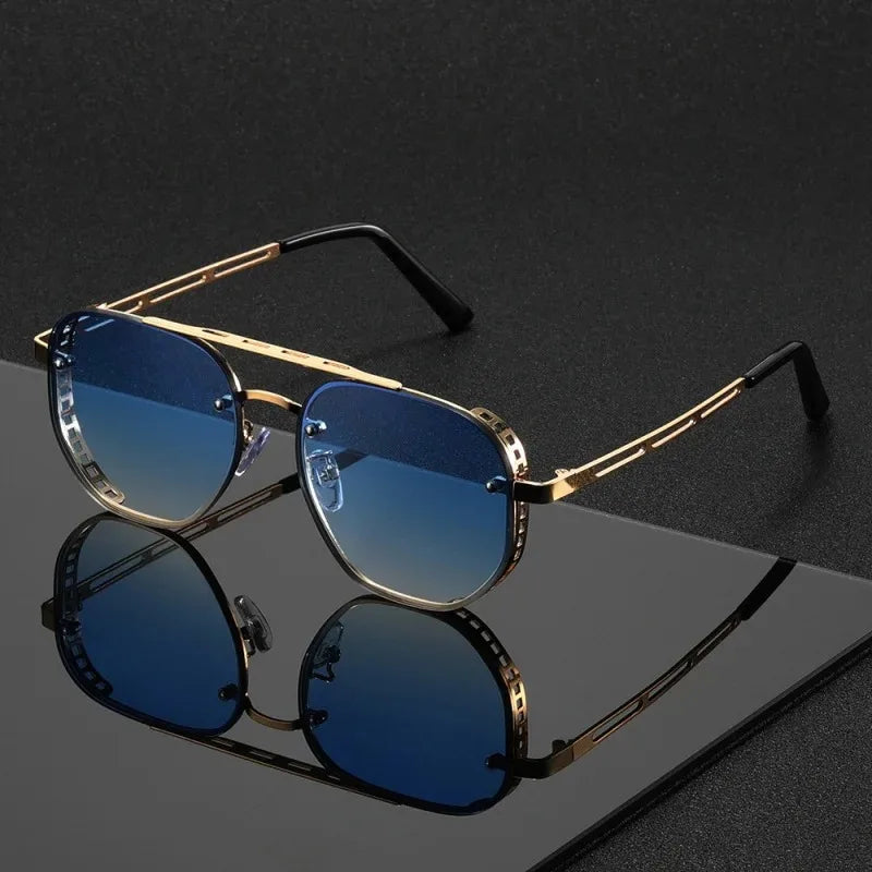 OPUYYM Unisex Double Beam Metal Sunglasses Classic Fashion Style