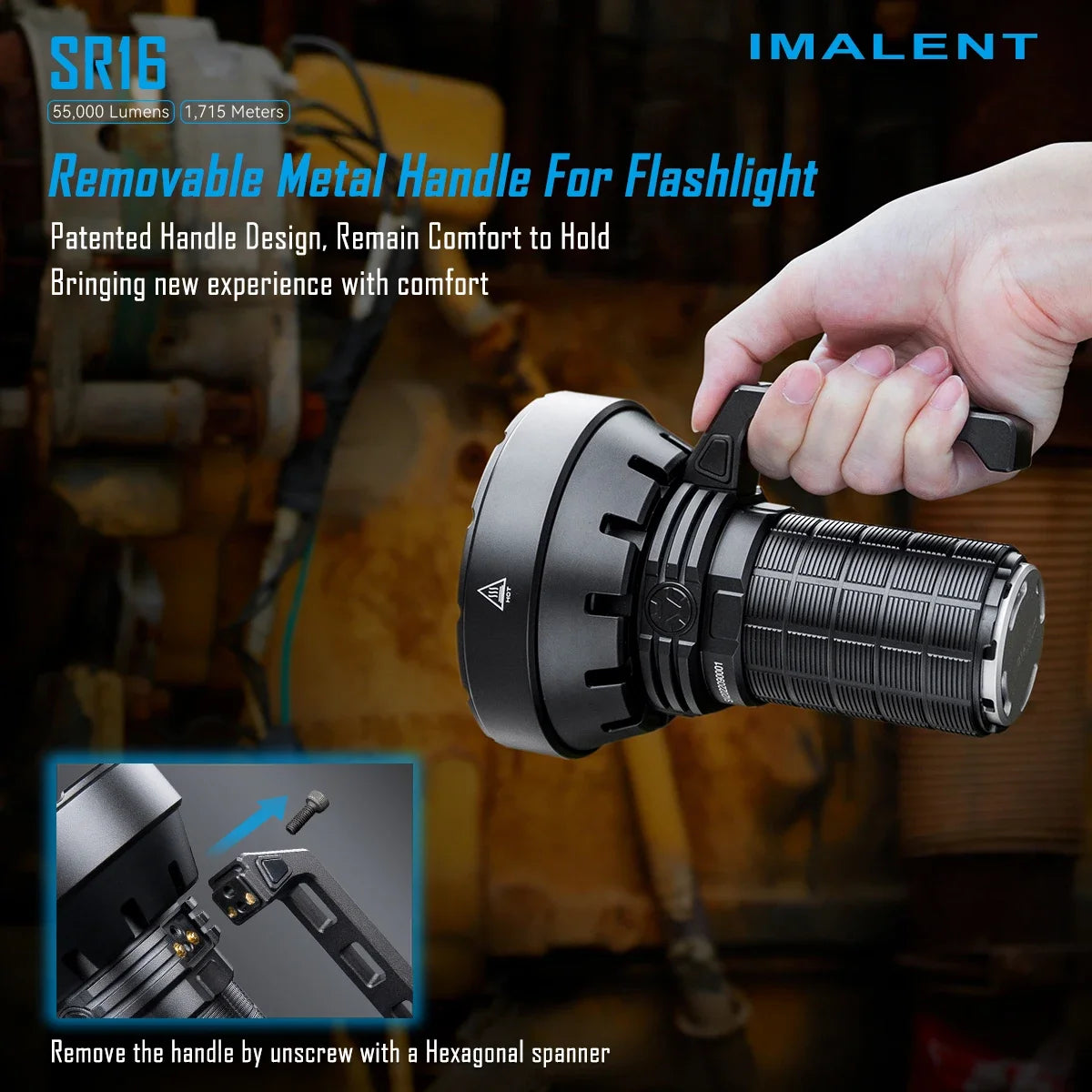 IMALENT SR16 55000 Lumen Tactical Flashlight Rechargeable Zoom Searchlight