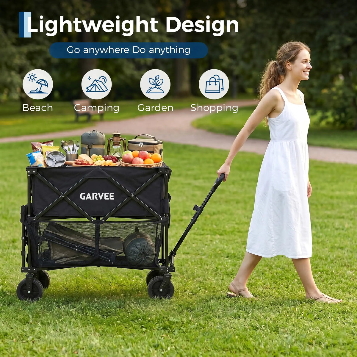 Collapsible Heavy Duty Garden Utility Wagon With All Terrain Wheels