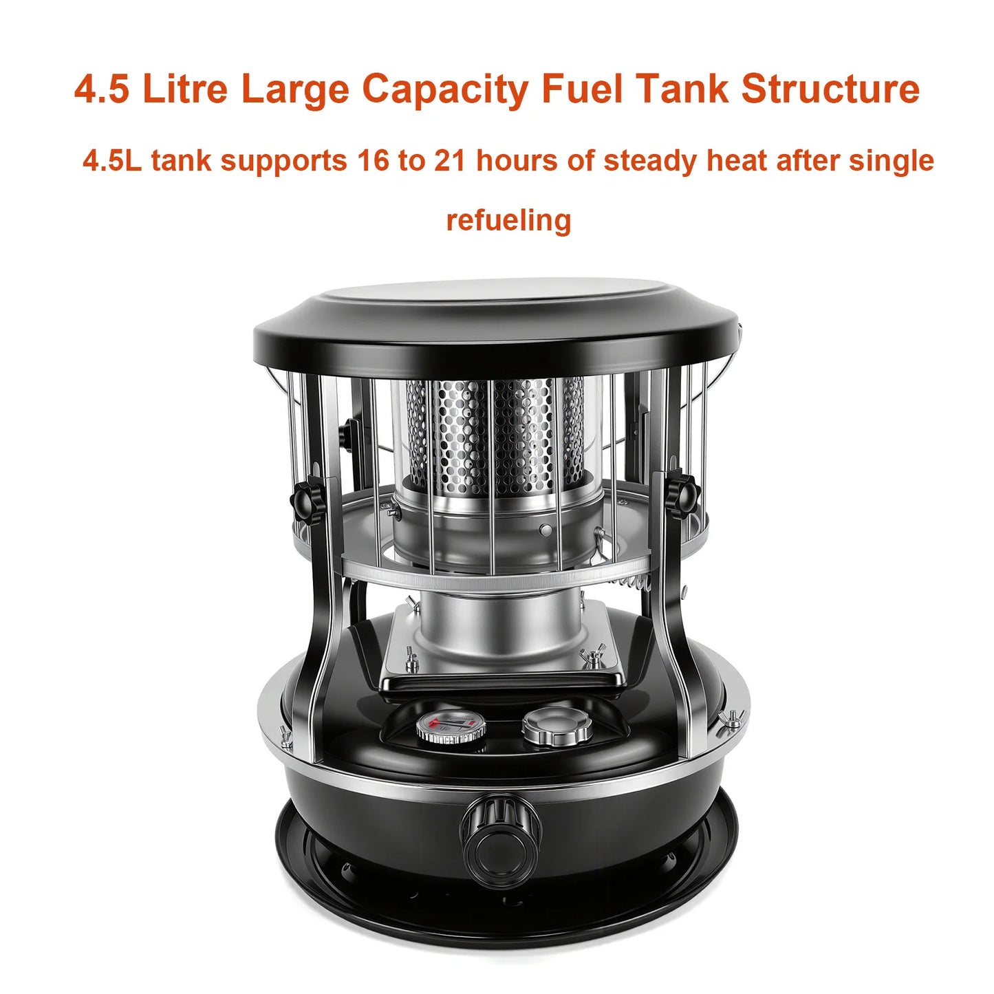 Upgraded 4.5L Kerosene Heater Indoor Outdoor 9000 BTU Portable Radiant Tent Heater Dual Use for Cooking Heating 16-21H Burn Time