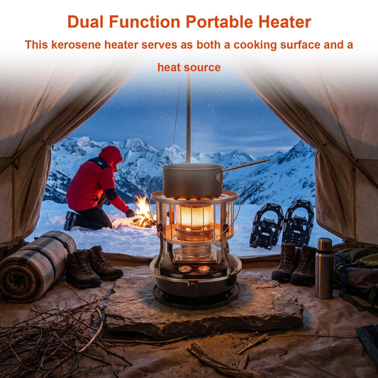 Upgraded 4.5L Kerosene Heater Indoor Outdoor 9000 BTU Portable Radiant Tent Heater Dual Use for Cooking Heating 16-21H Burn Time