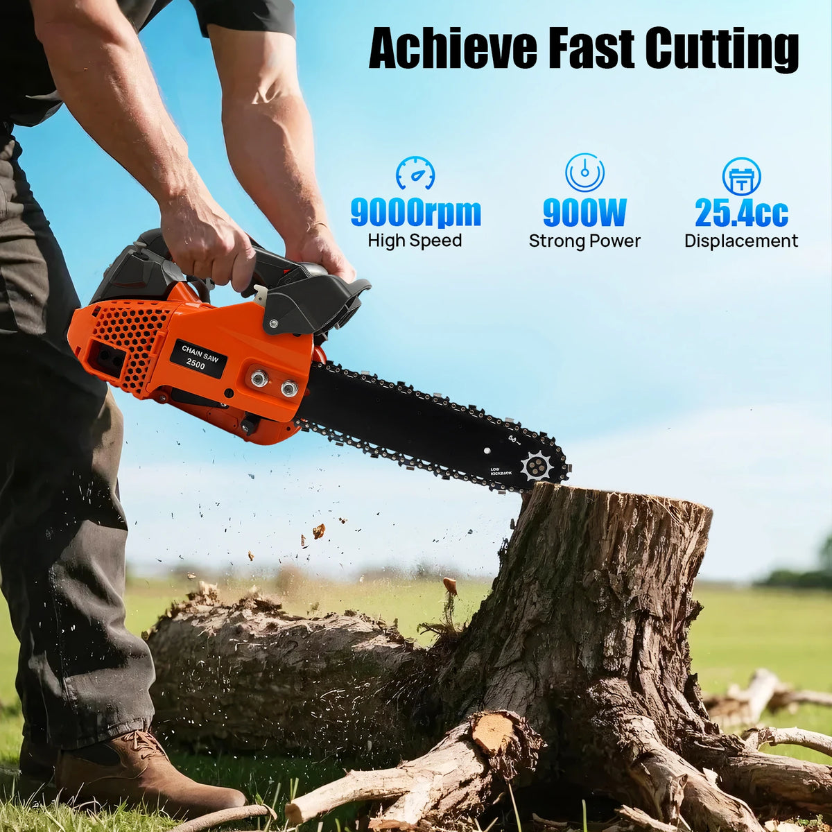 Top Handle Chainsaw 25.4CC Gasoline Chainsaw 2-Stroke Engine Chainsaw Woodworking Tools for Professional Logging Wood Cutting