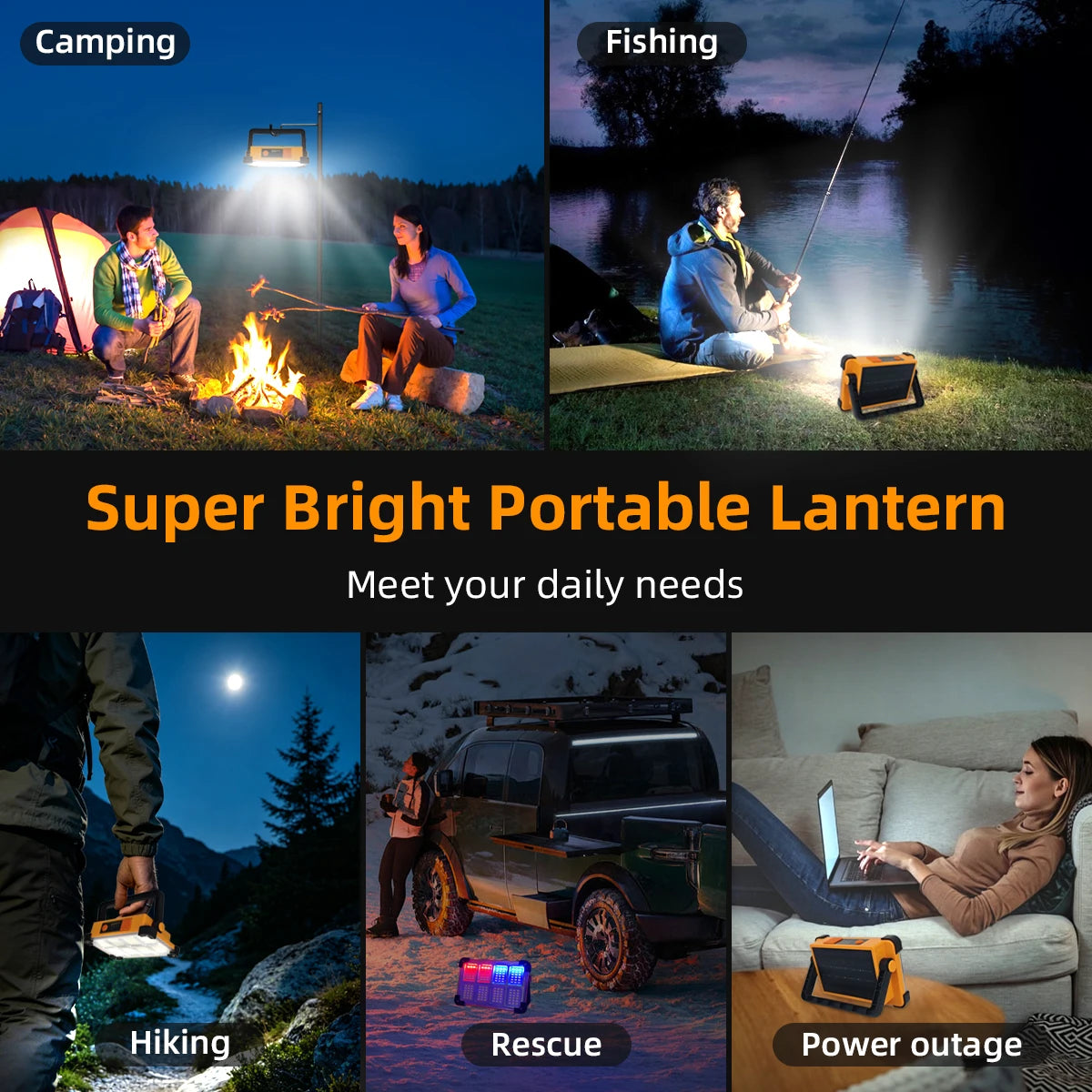 Solar Rechargeable Multifunctional LED Work Light, Portable Outdoor Floodlight-3600mah Lithium Battery, Suitable for Camping