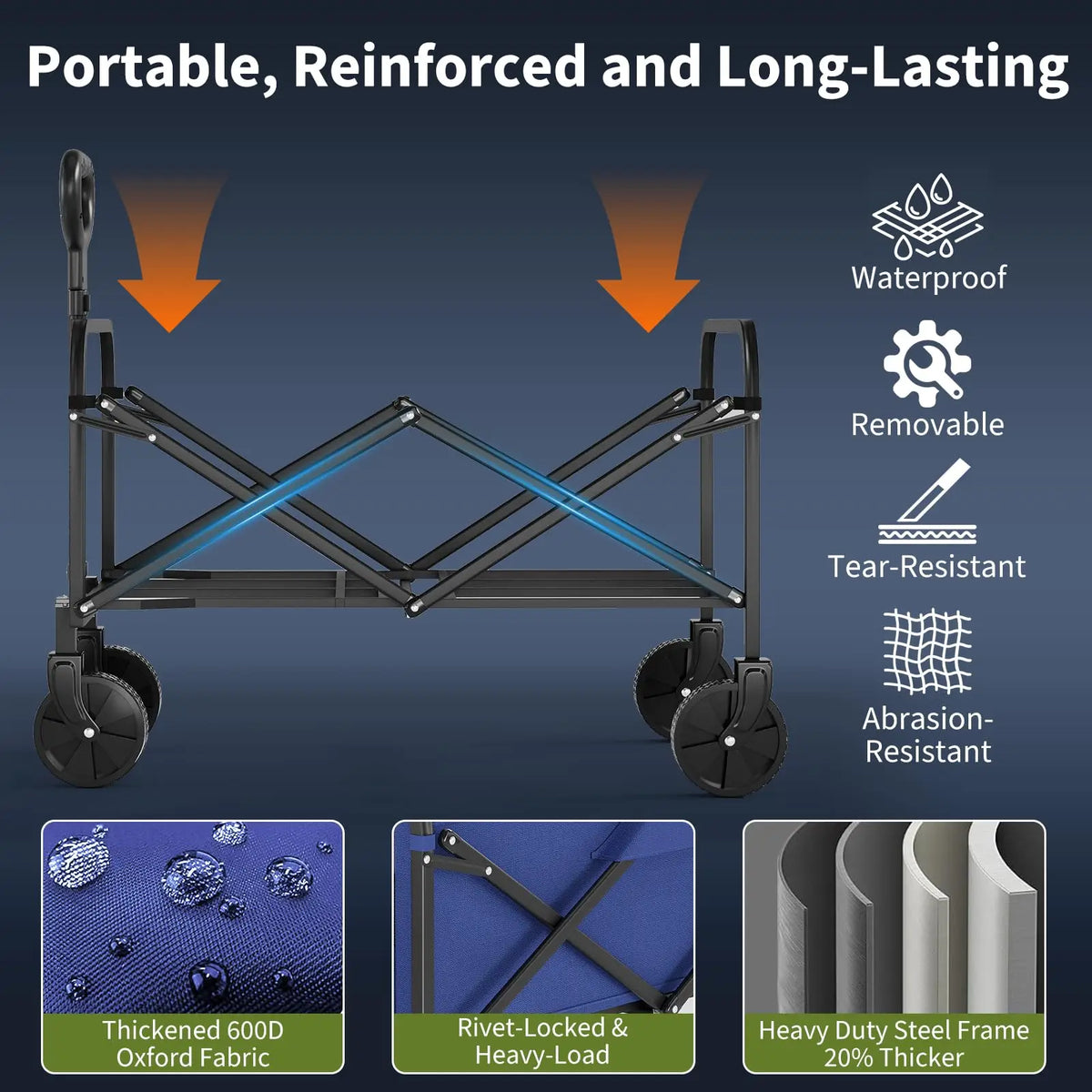 Heavy Duty Collapsible Utility Wagon With Adjustable Handle