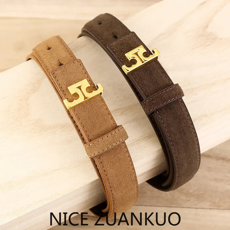ZUANKUO Women's Genuine Leather Belt Fashionable Suede Accessory For Jeans