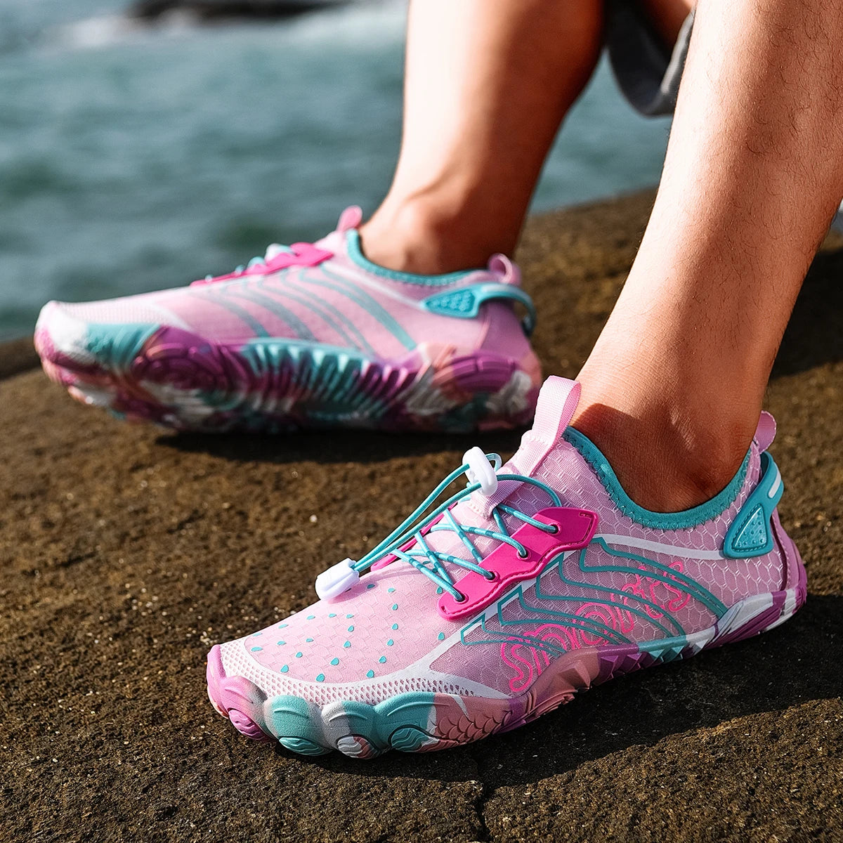 Women Quick Dry Barefoot Water Shoes, Breathable Lightweight Aqua Beach Sneakers, Non Slip Swim Surfing Diving Footwear for Outdoor River Hiking Walking