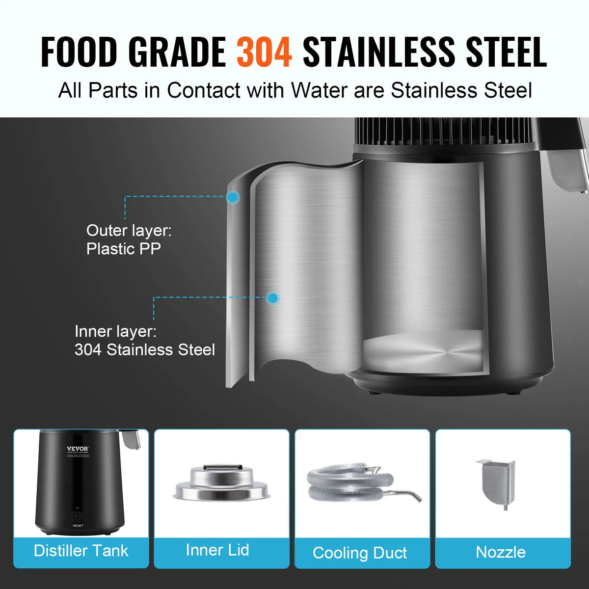 SucceBuy Stainless Steel Countertop Water Distiller Purifier