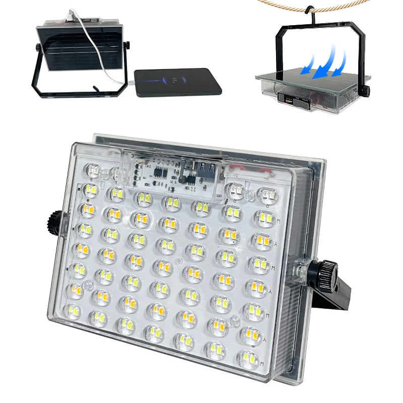 Solar Rechargeable Multifunctional LED Work Light, Portable Outdoor Floodlight-3600mah Lithium Battery, Suitable for Camping