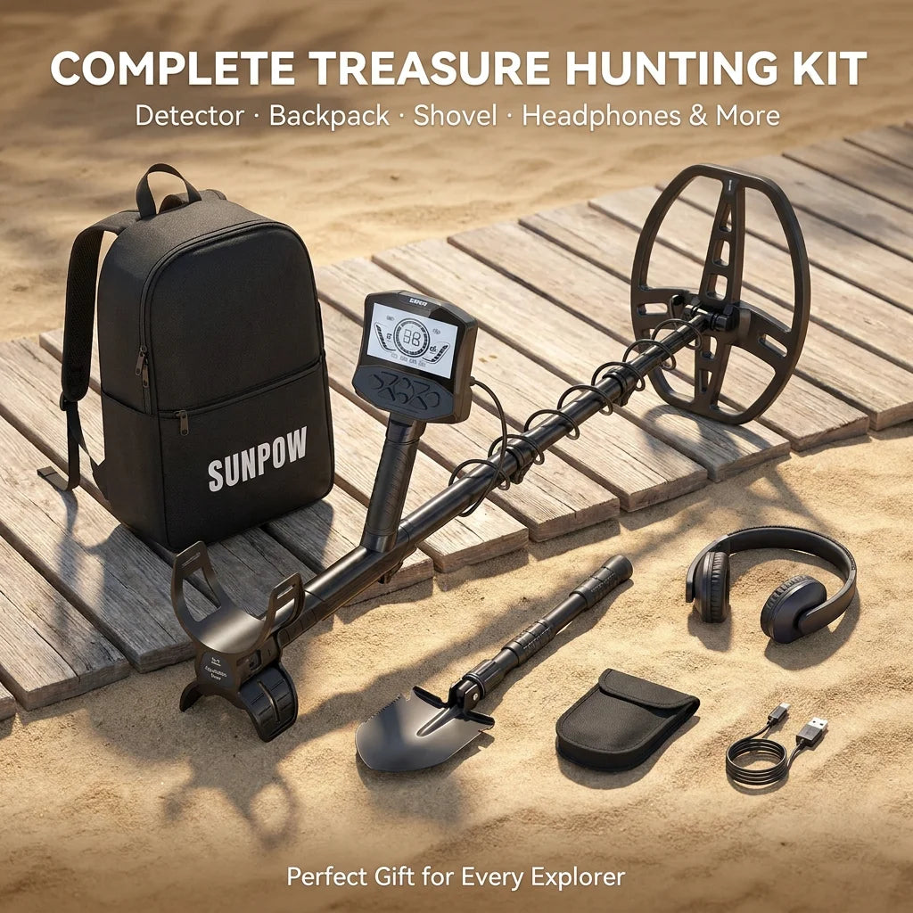 SUNPOW Professional Rechargeable Waterproof Metal Detector for Treasure Hunting