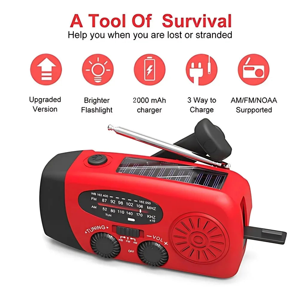 Hand Crank Solar Emergency Radio With Flashlight And Power Bank