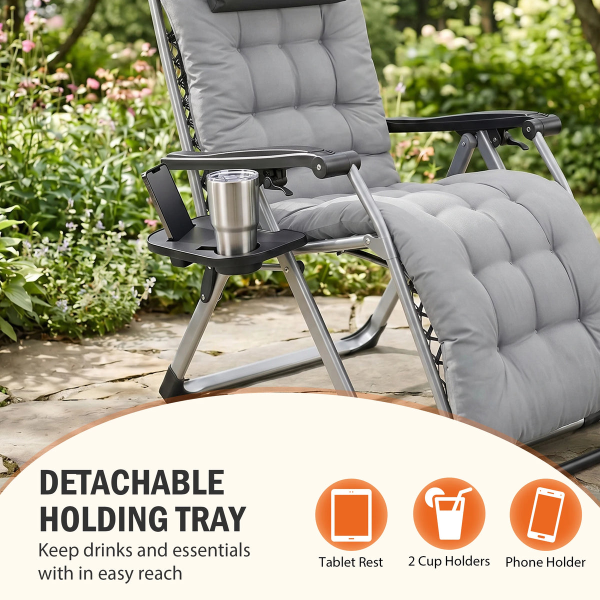 JHK Zero Gravity Reclining Camping Chair With Cushion Cup Holder