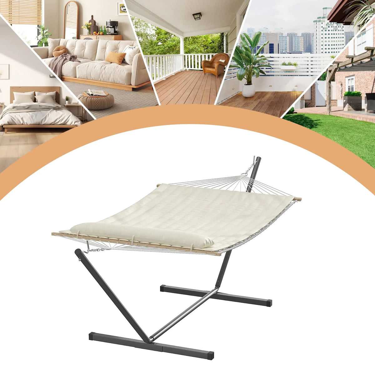 Heavy Duty Portable Double Hammock With Stand And Pillow
