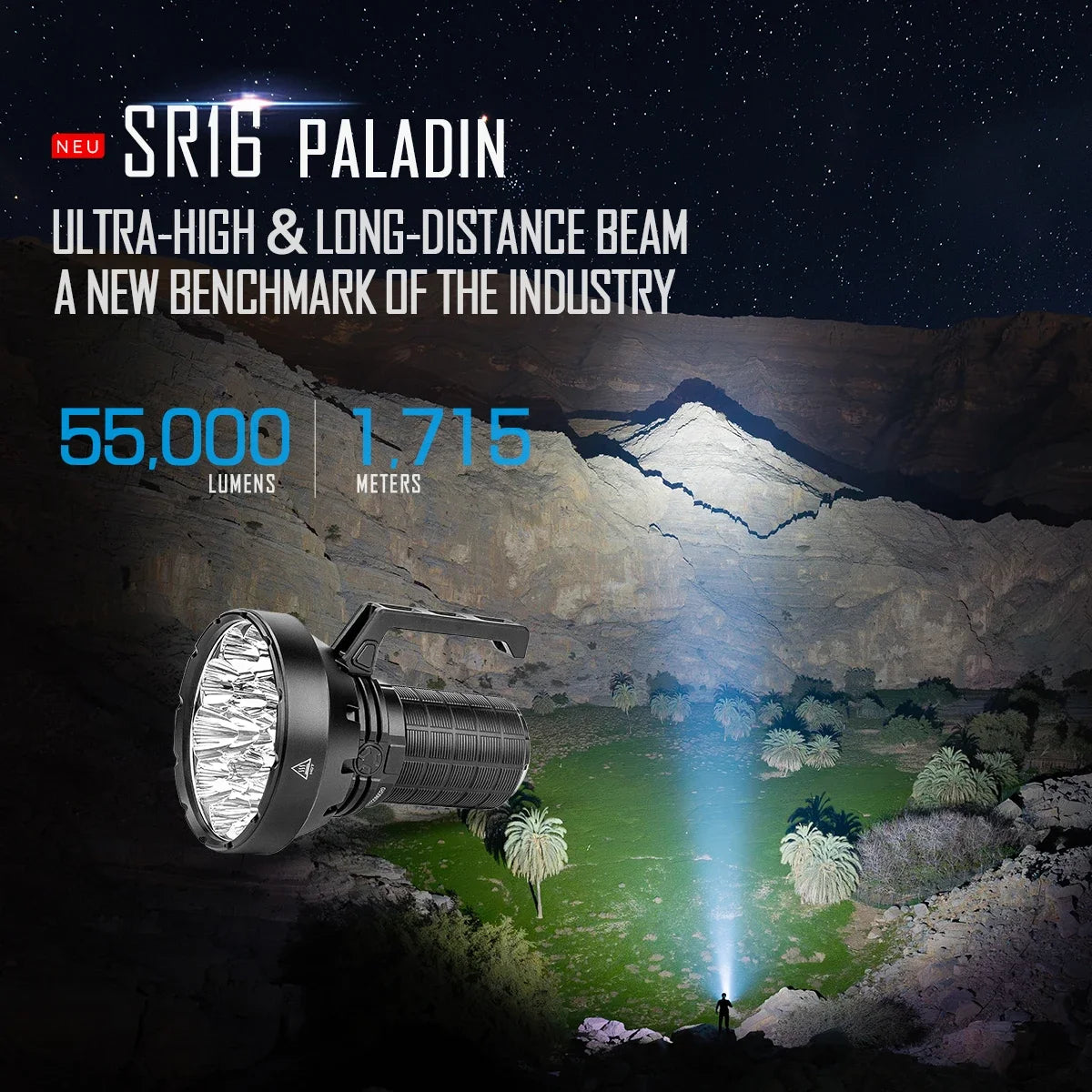 IMALENT SR16 55000 Lumen Tactical Flashlight Rechargeable Zoom Searchlight