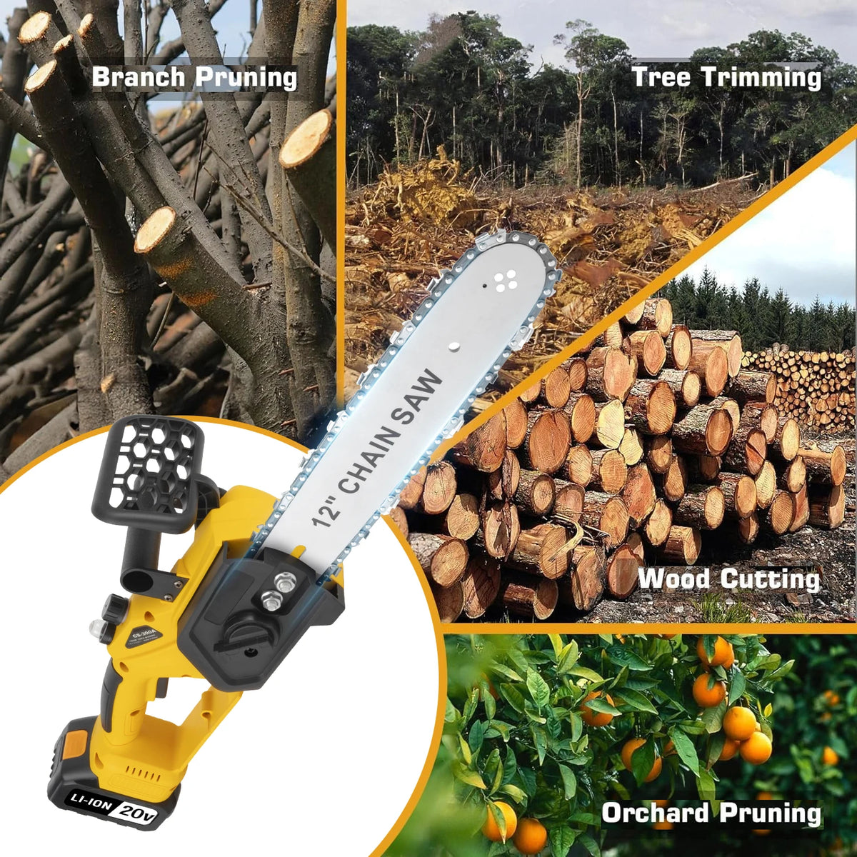 TEGATOK Brushless Cordless Chainsaw Dual Battery 1200W Electric Saw