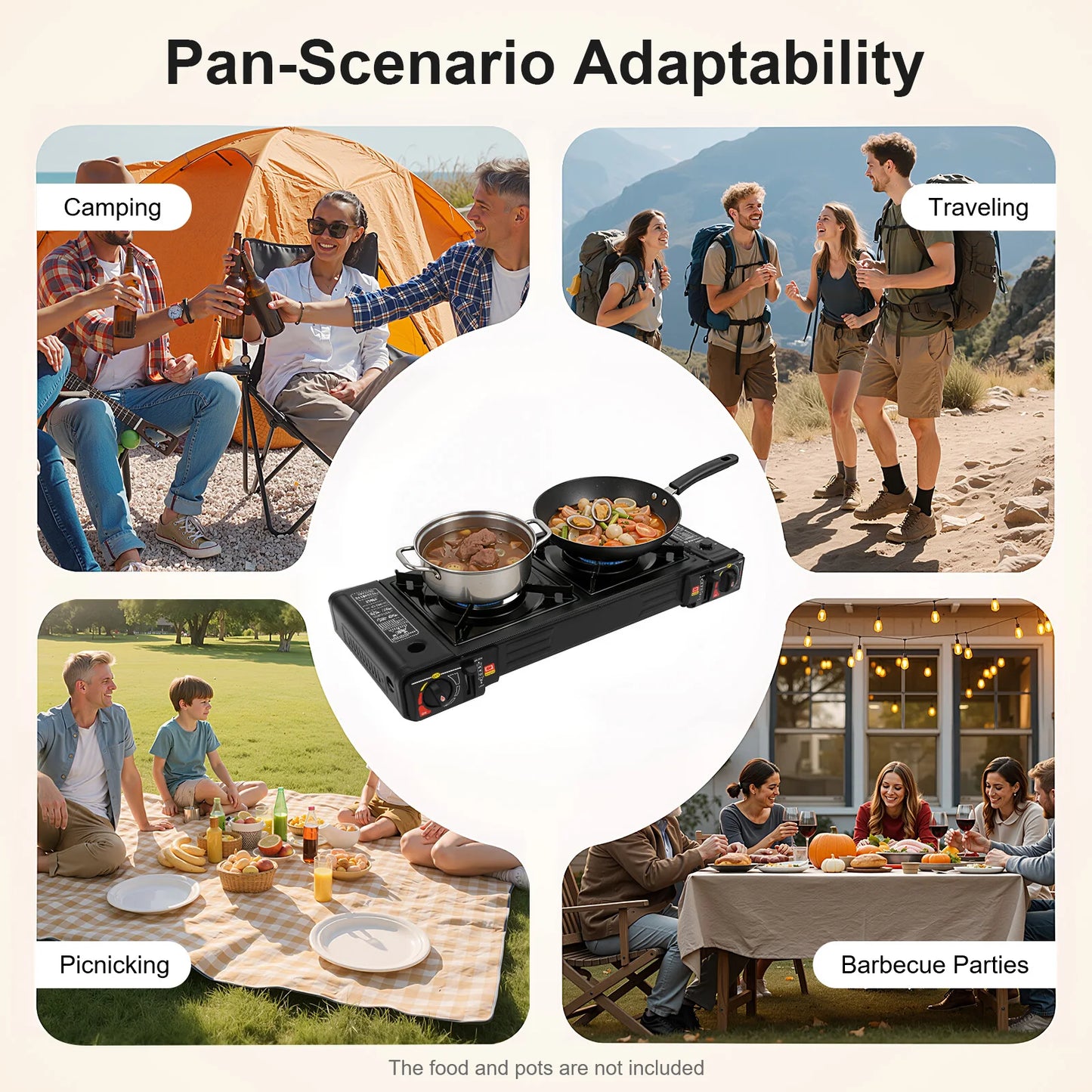 2 Burners Portable Camping Stove Aluminum Iron Plastic Spray Non-stick Coating Heat Rust Resistant Dual Gas Barbecue Cooker 2500W Single Independent Knob Adjustable Fire Outdoor Tabletop Gas Grill For Camping Picnic RV