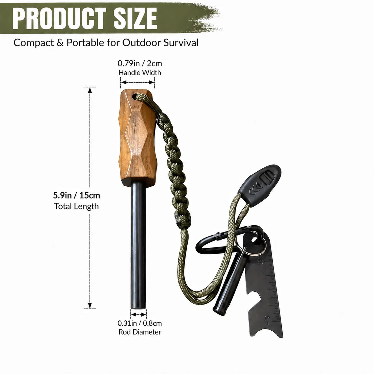 Emergency Fire Starter Kit With Magnesium Rod Whistle And Scraper