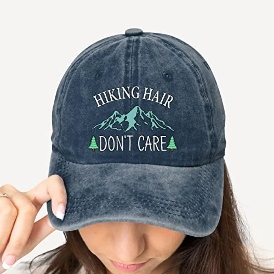 Hiking Hair Don't Care Baseball Cap, Vintage Adjustable Cotton Cap, Birthday Thank You Gifts for Camping Lovers Hiker