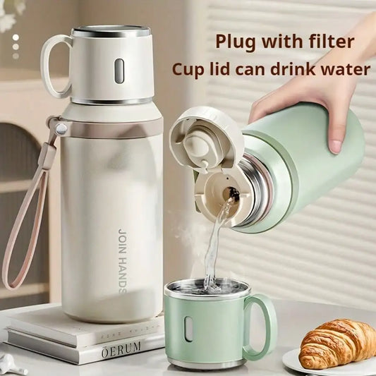 Vacuum Insulated Stainless Steel Thermal Water Bottle With Carry Strap
