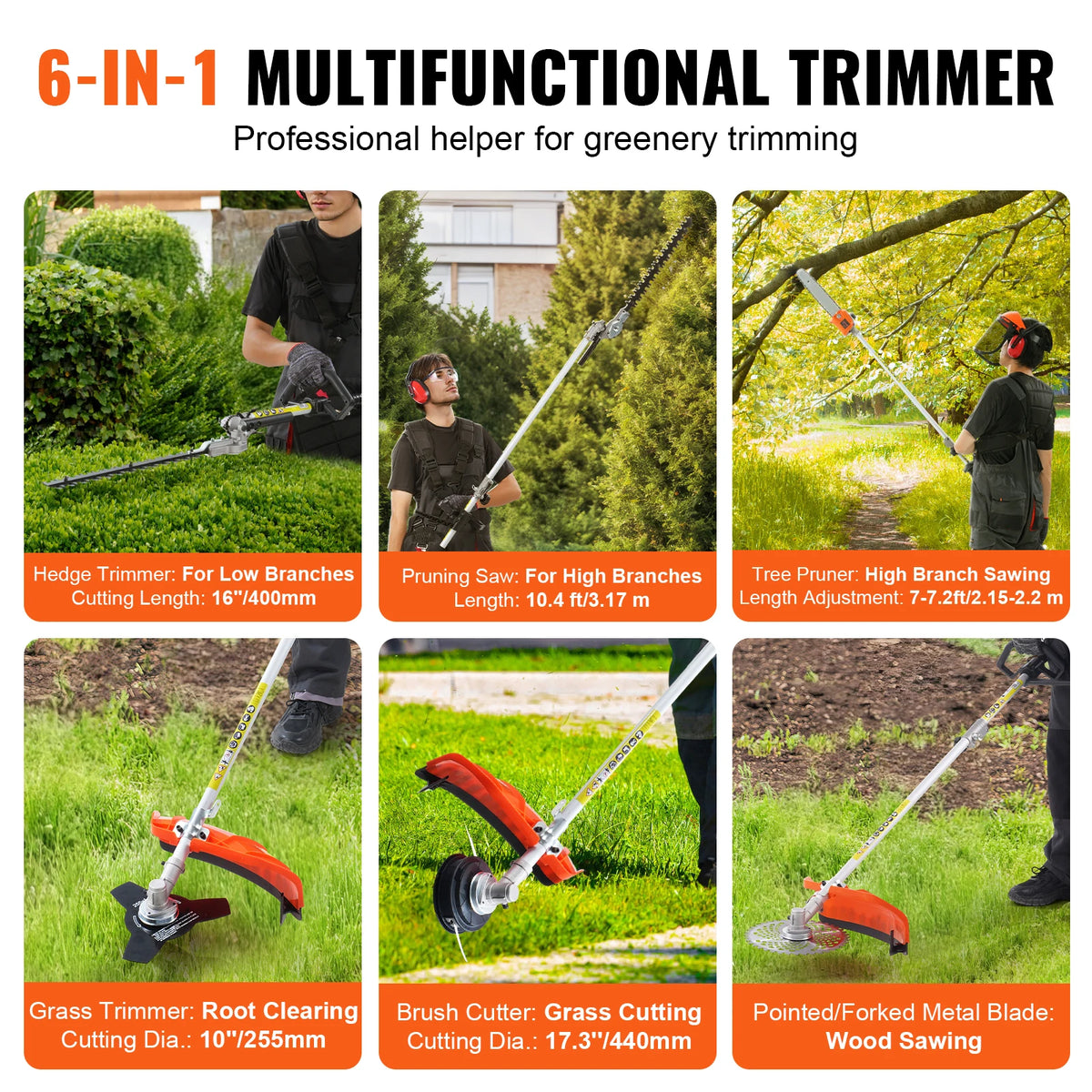 SucceBuy 33cc 6In1 Gas Powered Hedge Trimmer And Brush Cutter