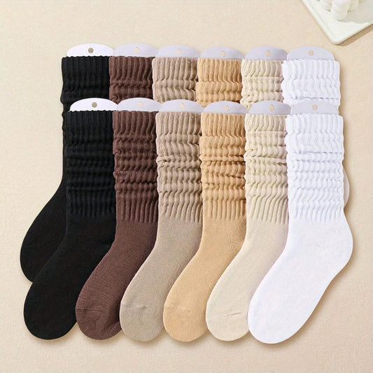 Women Pleated Mid Calf Socks Soft Polyester Everyday Comfort