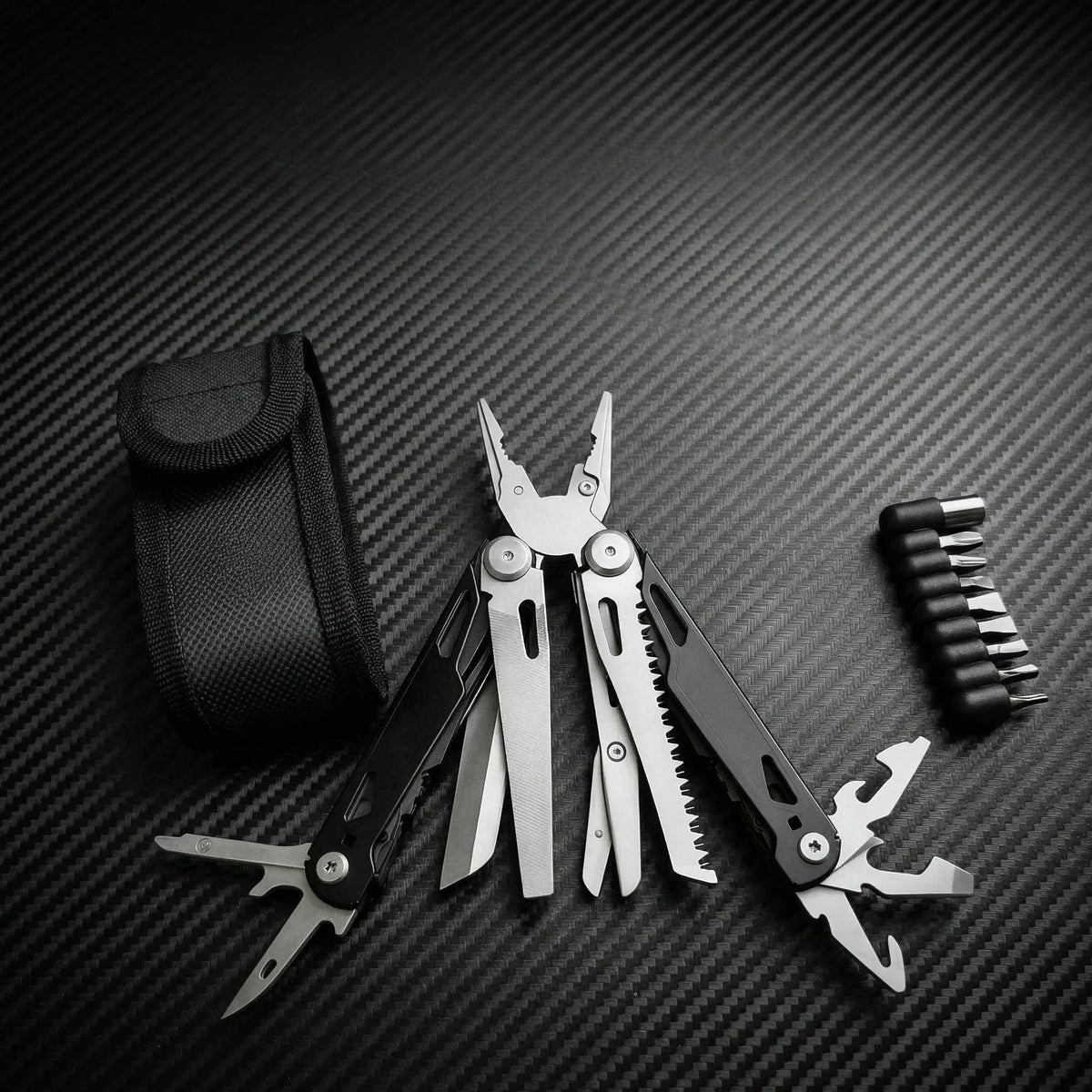 27 in 1 Multitool Pliers - Stainless Steel Survival Tool with Screwdriver/Saw/Spring Scissors for Camping, Fishing, Hiking (Nylo